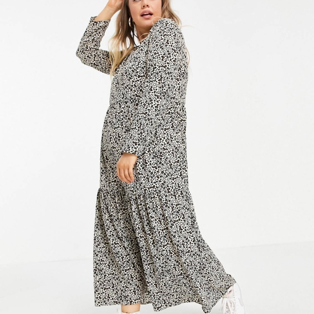 Asos curve long sleeve tiered dress